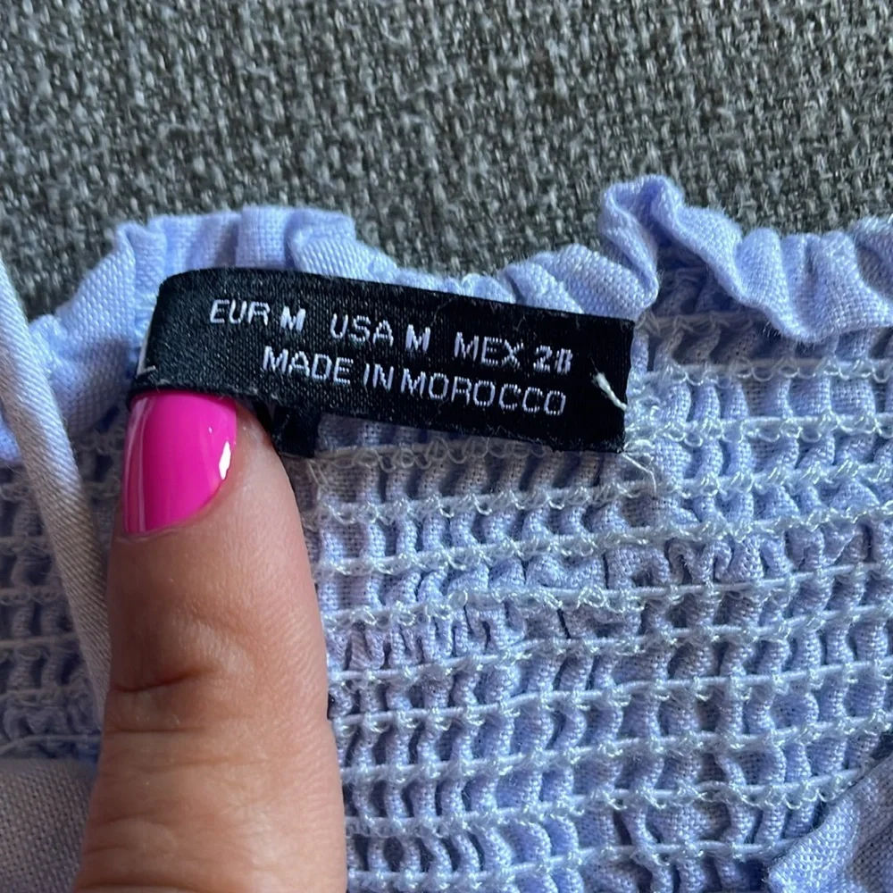 Zara Ruffle Crop Blue Ruched Top - Picture 3 of 10